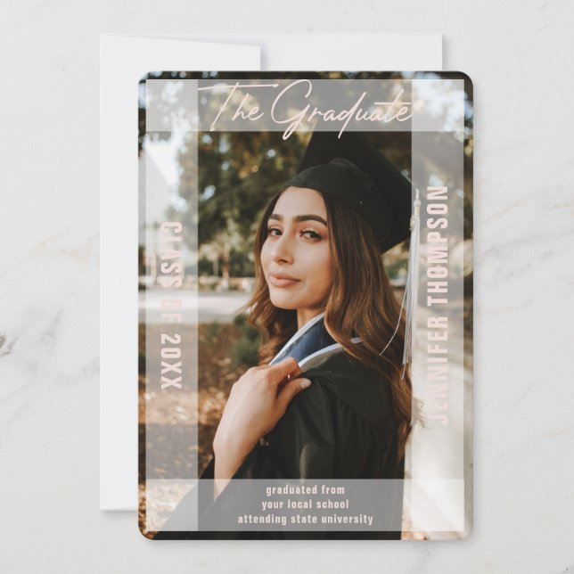 Modern Simple Blush Vellum Photo Graduation Announcement (Front)