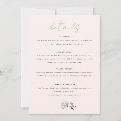 Modern Simple Blush Wedding Details Enclosure Card
