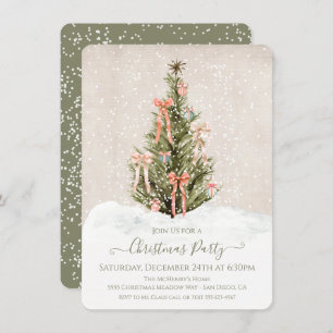 Modern Simple Boho Bow Christmas Tree Party Invitation