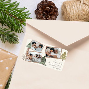 Modern Simple Boho Multiphoto Christmas Pine Tree Label