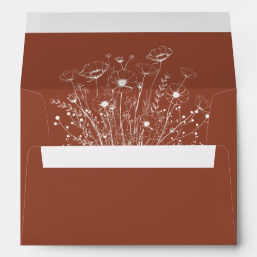 Modern Simple Boho Terracotta Wildflower Wedding Envelope