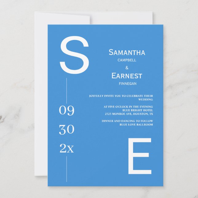 Modern Simple Bold Bright Blue Photo Wedding  Invitation (Front)
