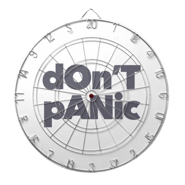 Modern, simple, bold cool graphic of Don't Panic Dart Board (Front)