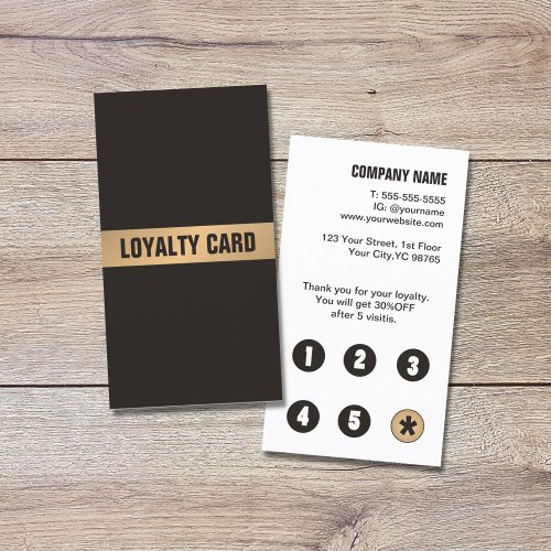Modern Simple Bold Dark Grey Faux Gold Stripe Loyalty Card