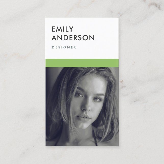 MODERN SIMPLE BOLD GREEN PERSONAL PHOTO IDENTITY BUSINESS CARD (Front)