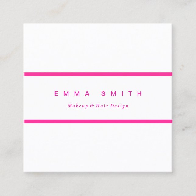 Modern Simple Bold Magenta Pink White Square Square Business Card (Front)