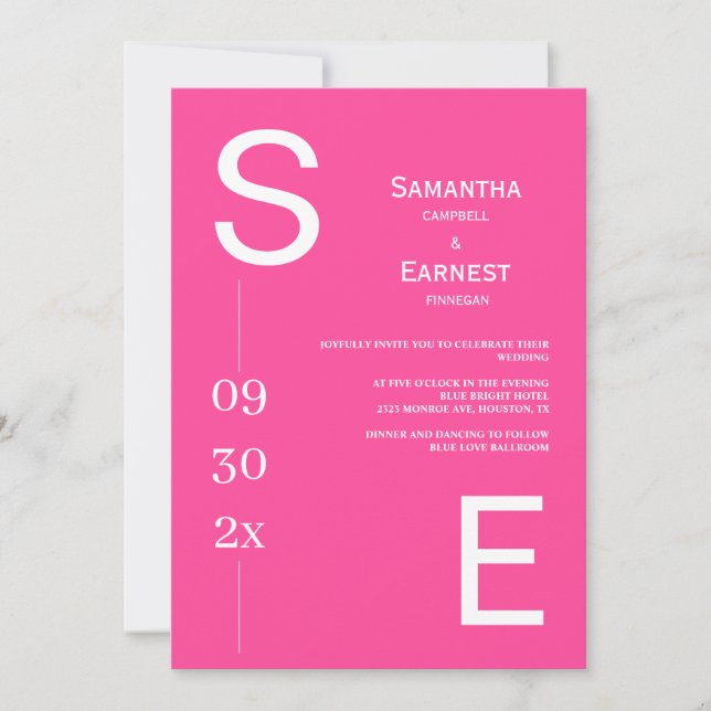 Modern Simple Bold Monogram Pink Photo Wedding  Invitation (Front)