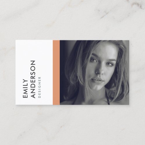 MODERN SIMPLE BOLD PEACH PERSONAL PHOTO IDENTITY BUSINESS CARD
