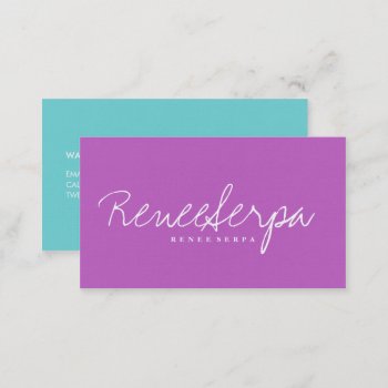 Modern Simple Bold Teal Blue Purple Contrast Color Business Card by busied at Zazzle