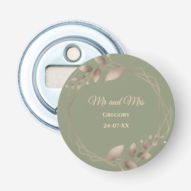 Modern Simple botanical elegant sage green gold  Bottle Opener (Front)