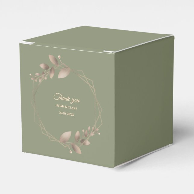 Modern Simple botanical elegant sage green gold  Favor Boxes (Front Side)