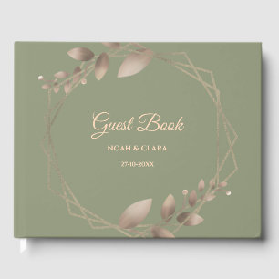 Modern Simple botanical elegant sage green gold Guest Book