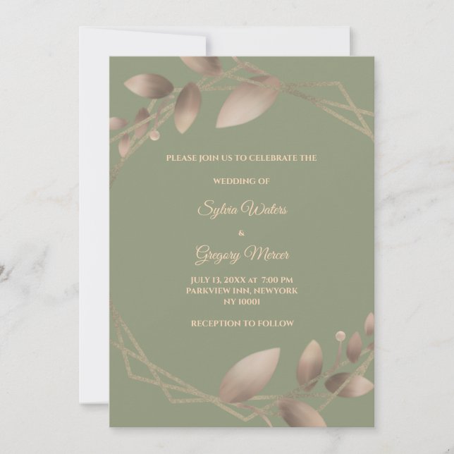 Modern Simple botanical elegant sage green gold  Invitation (Front)