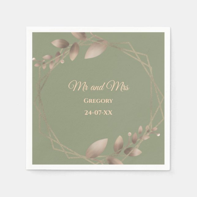 Modern Simple botanical elegant sage green gold  Napkins (Front)