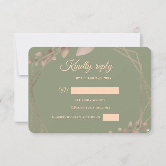 Modern Simple botanical elegant sage green gold  RSVP Card (Front)