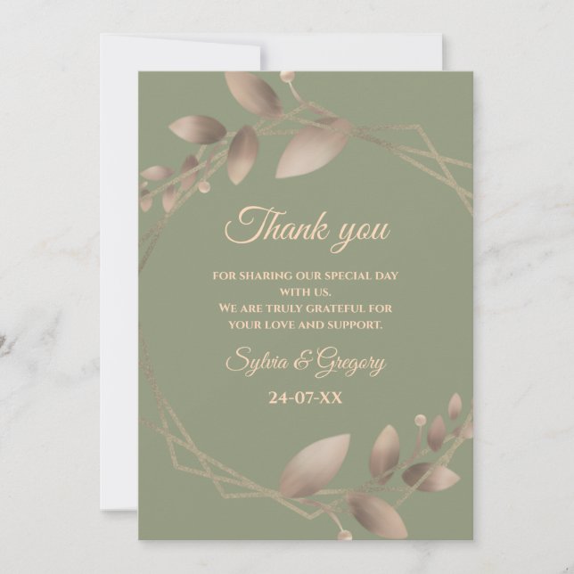 Modern Simple botanical elegant sage green gold  Thank You Card (Front)
