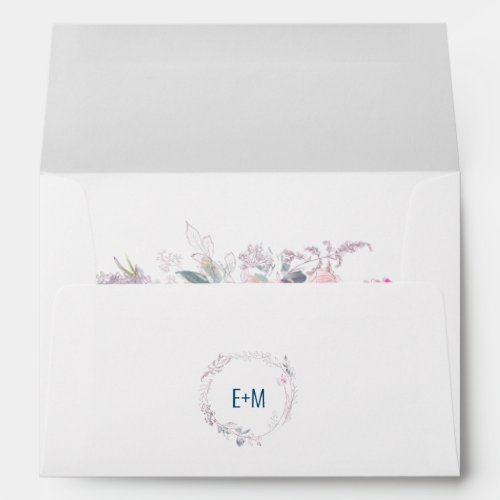 Modern simple botanical monogrammed wedding envelope