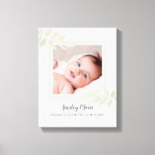 Modern Simple Botanical New Baby Keepsake Photo Canvas Print