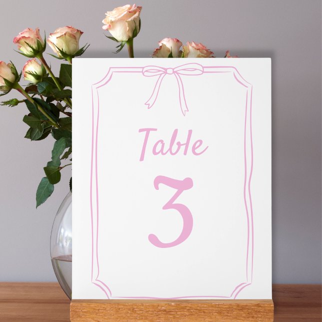 Modern Simple  Bow Wedding Chic Pink Table Number Acrylic Sign (Creator Uploaded)