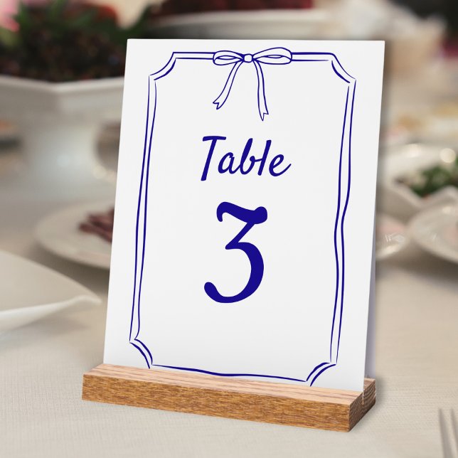 Modern Simple Bow Wedding Navy Blue Table Number Acrylic Sign (Creator Uploaded)