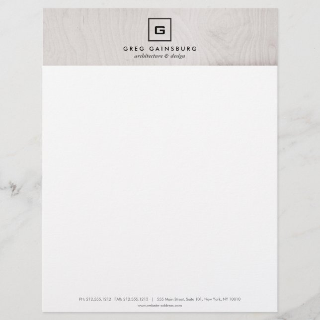 MODERN & SIMPLE BOX LOGO on GRAY WOODGRAIN Letterhead (Front)
