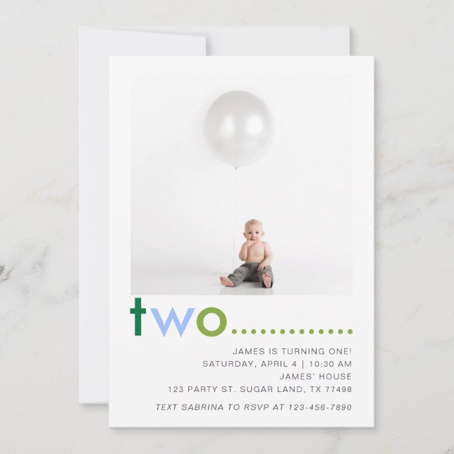 Modern Simple Boys @nd Birthday Party Invitation (Front)