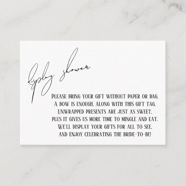 Modern Simple Bridal Display Shower Gift Card (Front)
