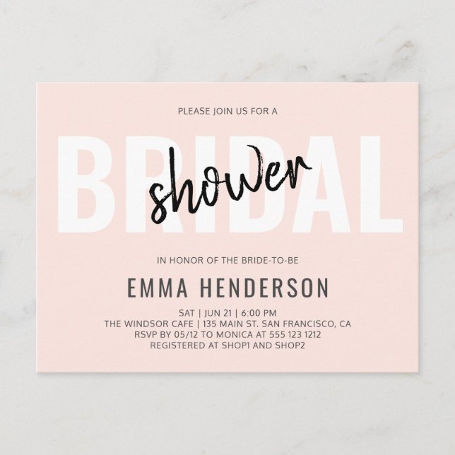 Modern Simple Bridal Shower Invitation Postcard (Front)