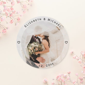 Modern Simple Bride And Groom Photo Wedding Favor Classic Round Sticker by littleteapotdesigns at Zazzle