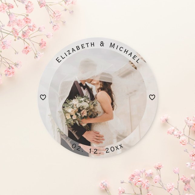 Modern Simple Bride and Groom Photo Wedding Favor Classic Round Sticker (Creator Uploaded)