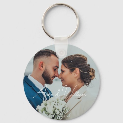 Modern Simple Bride and Groom Photo Wedding Favor Keychain