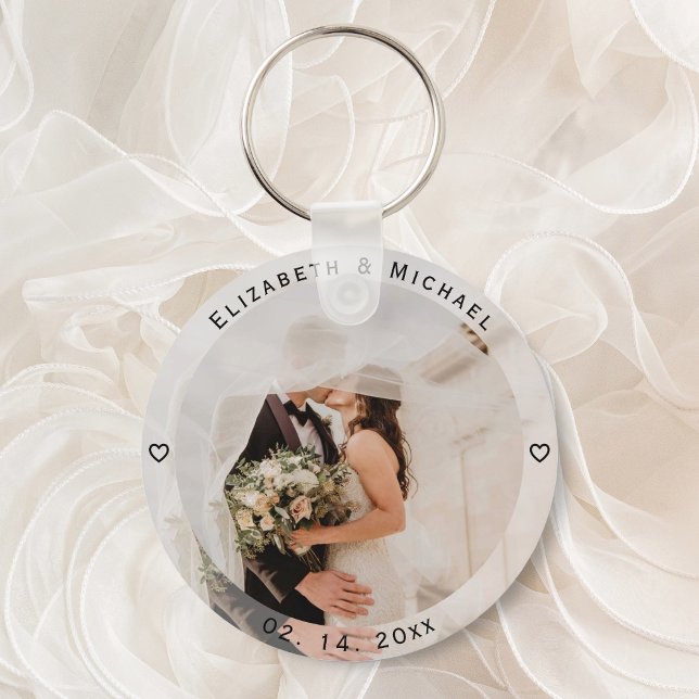 Modern Simple Bride and Groom Photo Wedding Favor Keychain (Creator Uploaded)