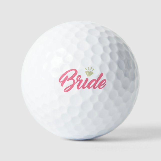 Modern Simple Bride Pink Golden Diamond Glittery Golf Balls (Front)