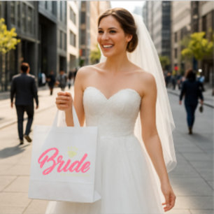 Modern Simple Bride Pink Golden Diamond Glittery Grocery Bag