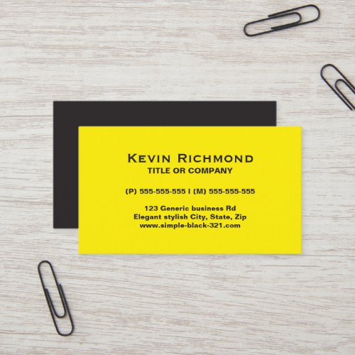 Modern simple bright yellow black business card