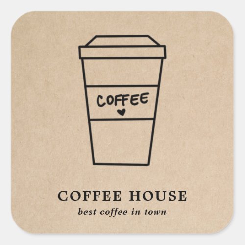 Modern Simple Brown Cute Coffee Square Sticker