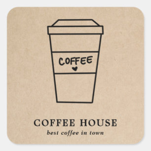 Modern Simple Brown Cute Coffee Square Sticker