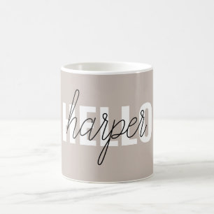 Modern Simple Brown Hello And You Name Coffee Mug