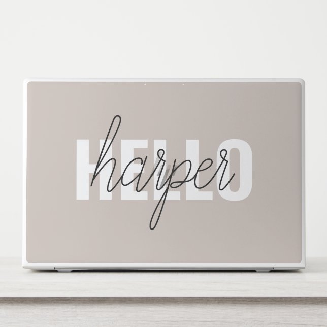Modern Simple Brown Hello And You Name HP Laptop Skin (Front)