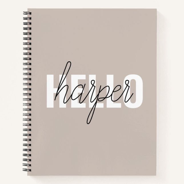 Modern Simple Brown Hello And You Name Notebook (Front)