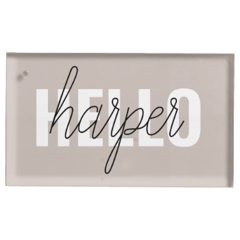 Modern Simple Brown Hello And You Name Place Card Holder by LovePattern at Zazzle