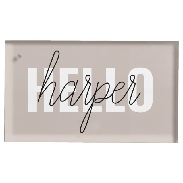 Modern Simple Brown Hello And You Name Place Card Holder (Front)