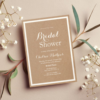 Modern Simple Brown Paper White Bridal Shower Invitation by kicksdesign at Zazzle