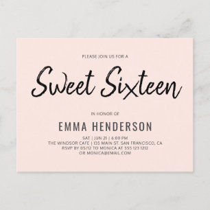Modern Simple Brush Sweet Sixteen Invitation Postcard