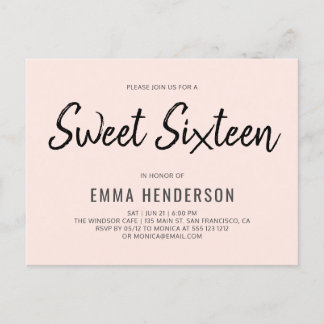 Modern Simple Brush Sweet Sixteen Invitation Postcard