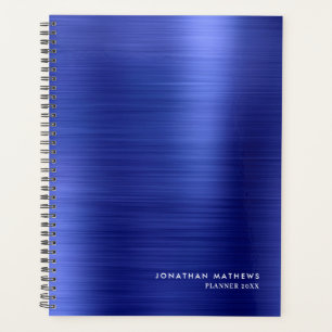 Modern Simple Brushed Metal Royal Blue Planner