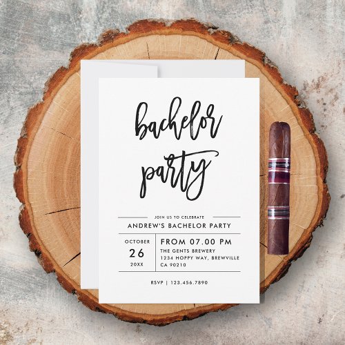 Modern Simple Brushed Script Bachelor Party  Invitation