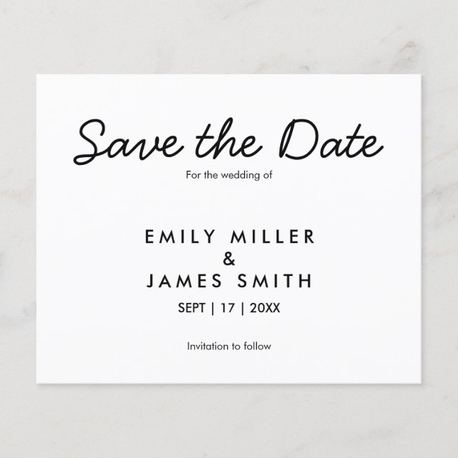 Modern Simple Budget Wedding Save the Date (Front)