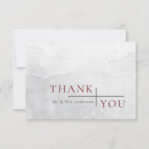 Modern Simple Burgundy Gray Watercolor Wedding Thank You Card