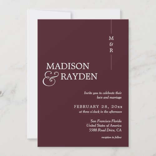 Modern Simple Burgundy Monogram Photo Wedding In Invitation